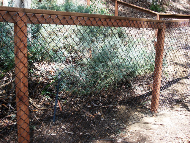 Black chain-link fence with a wood frame by Alpine Fence Company.