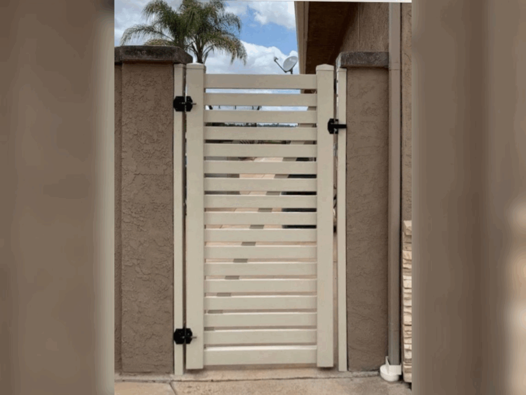 Semi-privacy vinyl gate by Alpine Fence Company.
